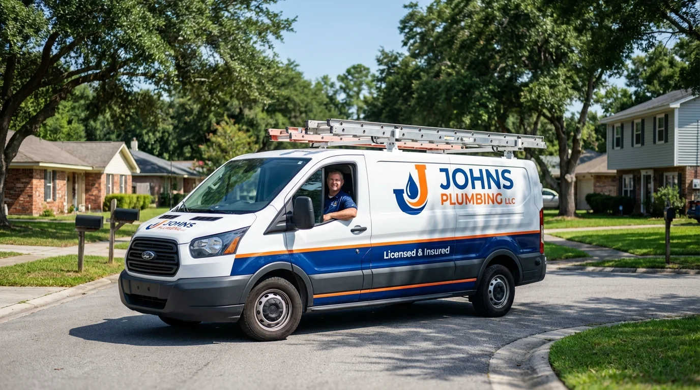 Johns Plumbing LLC service van in Prosperity, SC