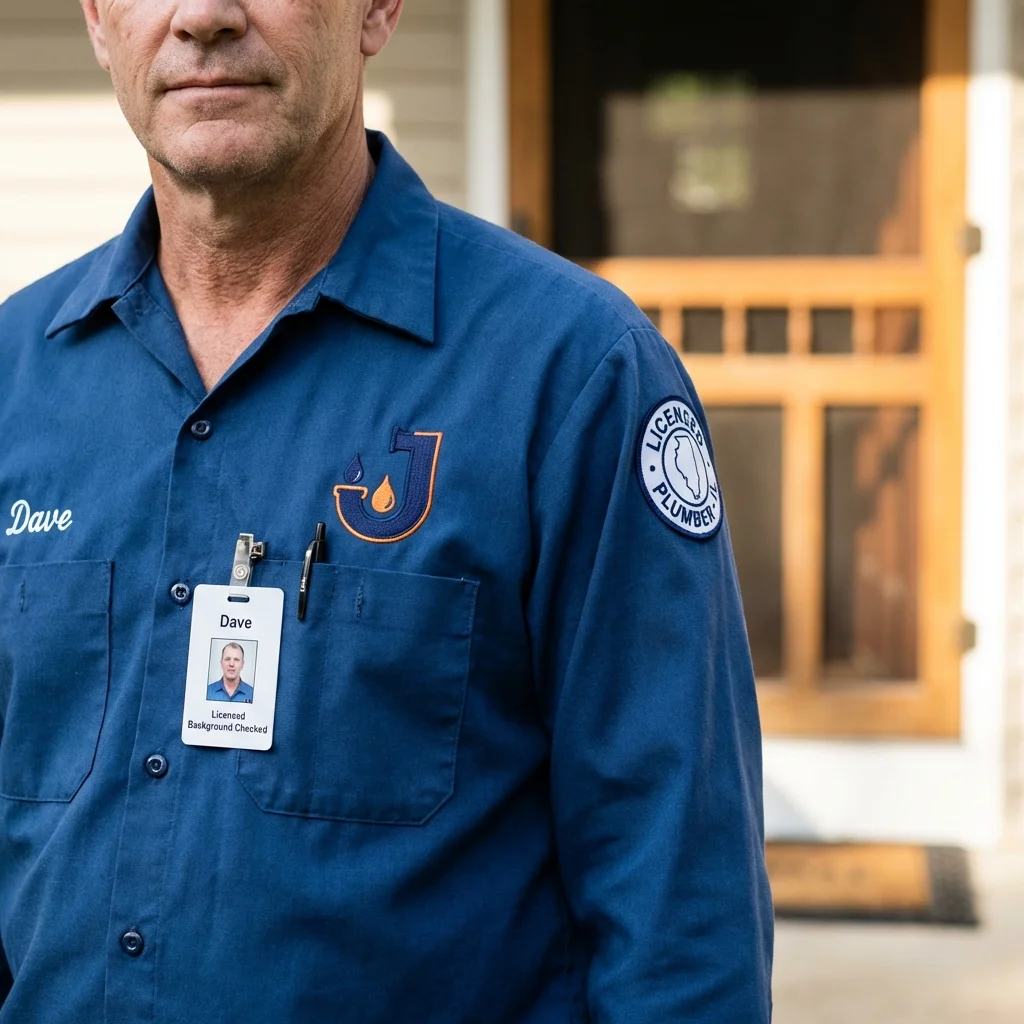Licensed plumber showing ID badge in Prosperity, SC