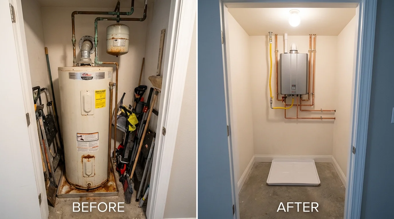 Tank water heater versus wall-mounted tankless unit comparison for Prosperity, SC homeowners